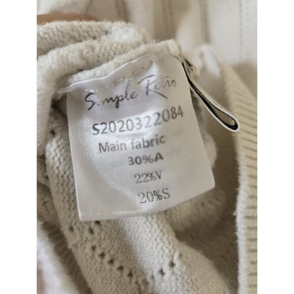 Simple Retro Floral Cardigan Grandma Cottagecore Ivory Pastel Embroidered Knit - Picture 12 of 12